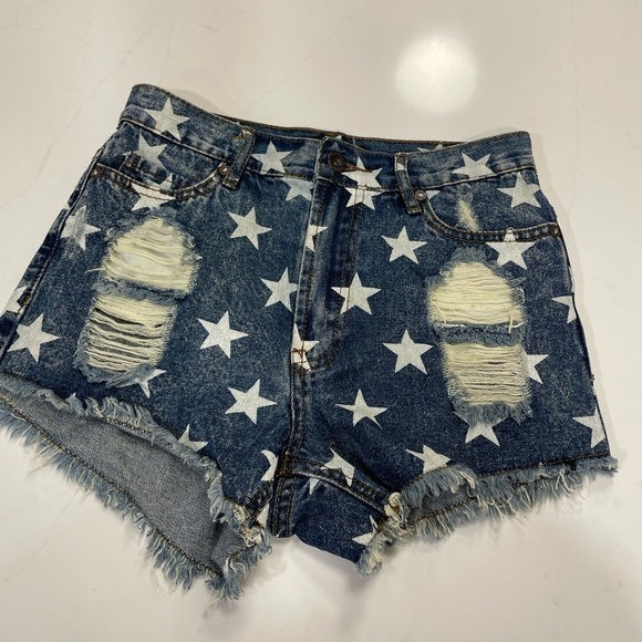 Freestyle Denim Shorts High Waist Star Distressed 
 sz 1 Distressed Y2K 00s July - Picture 1 of 13
